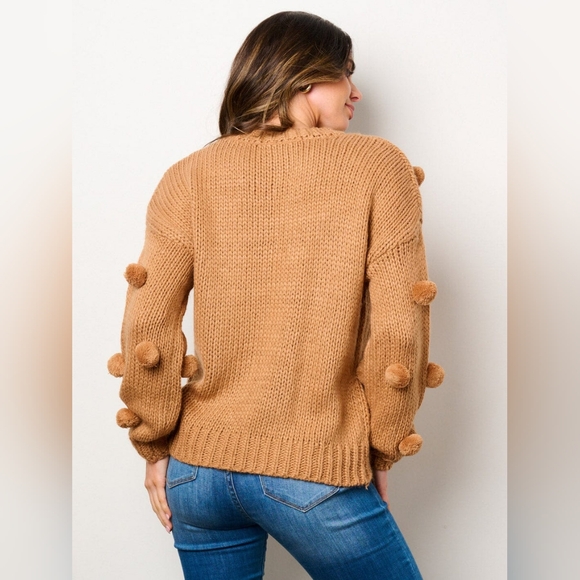 SALE! 008. WOMEN'S LONG SLEEVE POM POM'S DETAILED PULLOVER SWEATER - Picture 3 of 3
